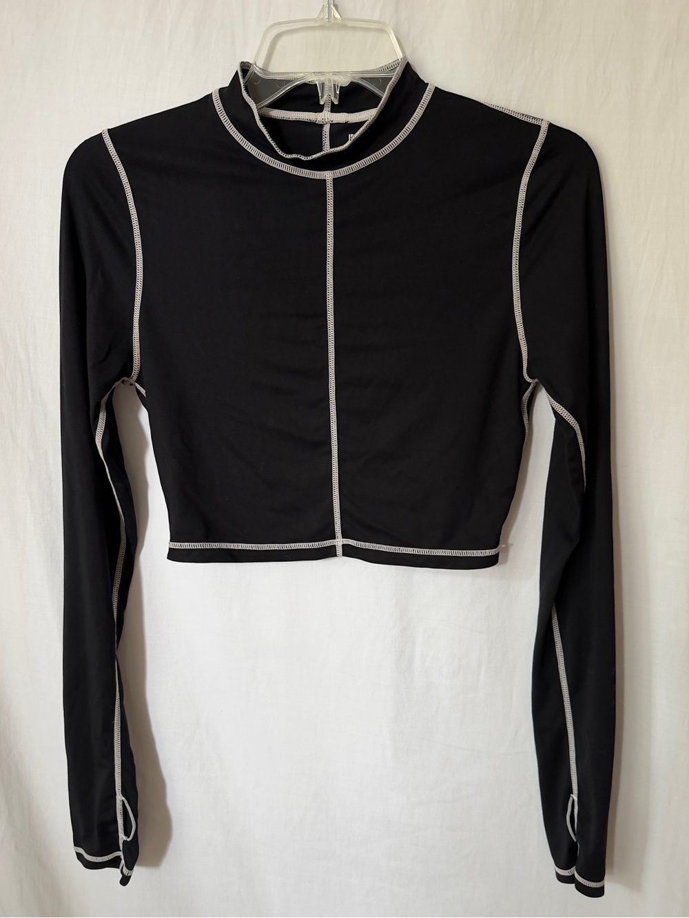 Buffbunny Black Contrast Stitch Cropped Long Sleeve Top